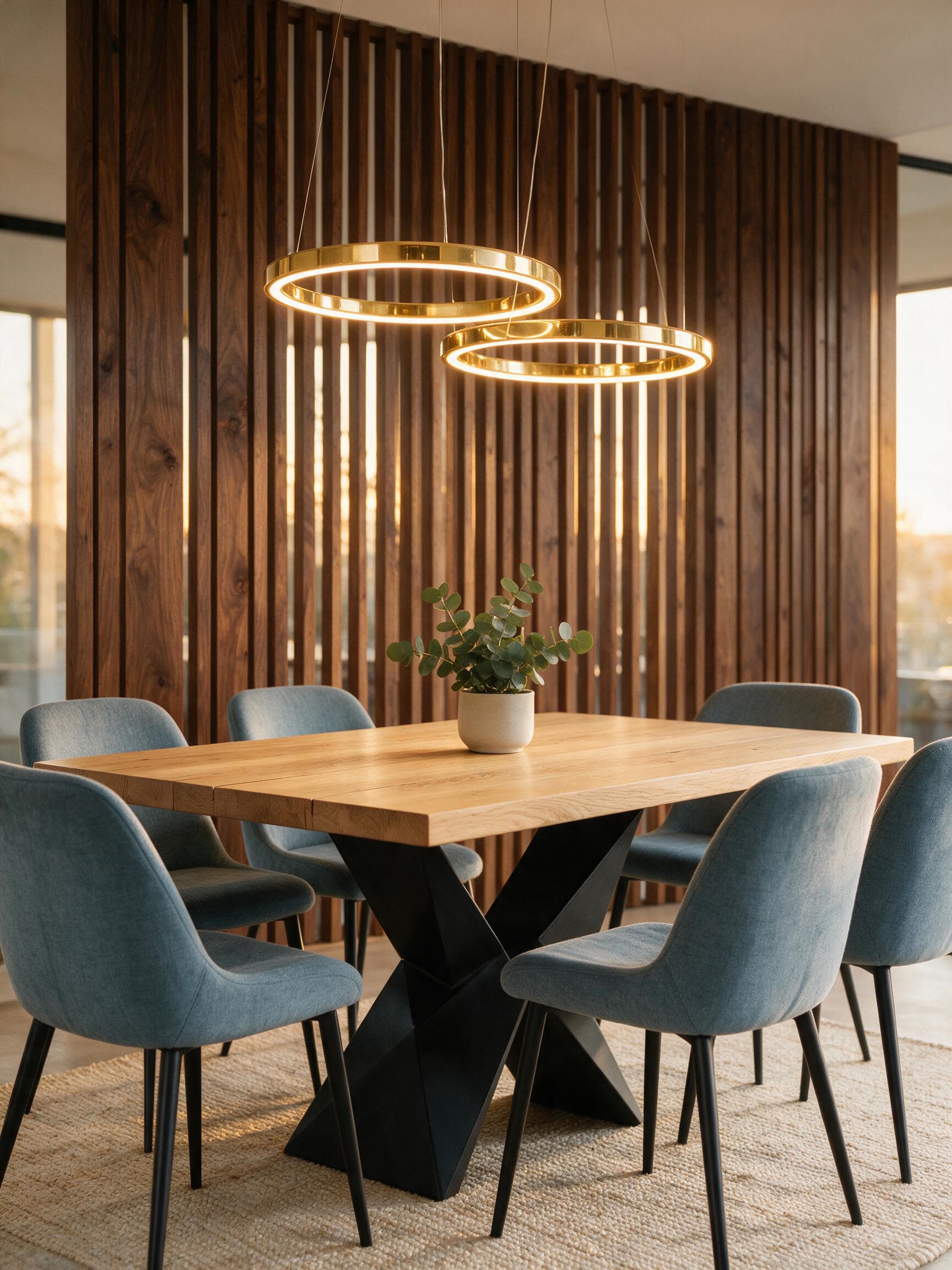 Dining room with ring pendant lights