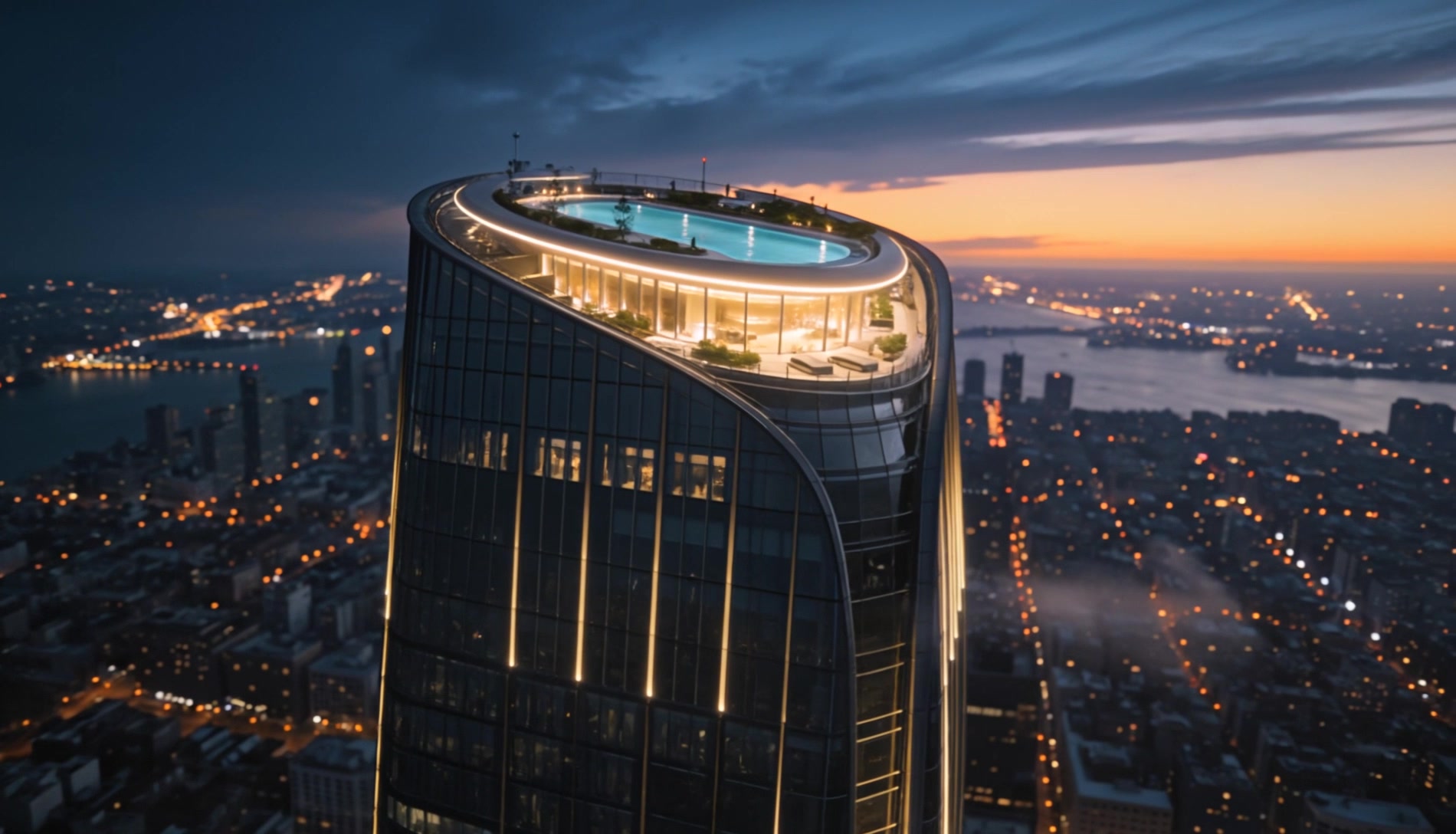 The tower at dusk