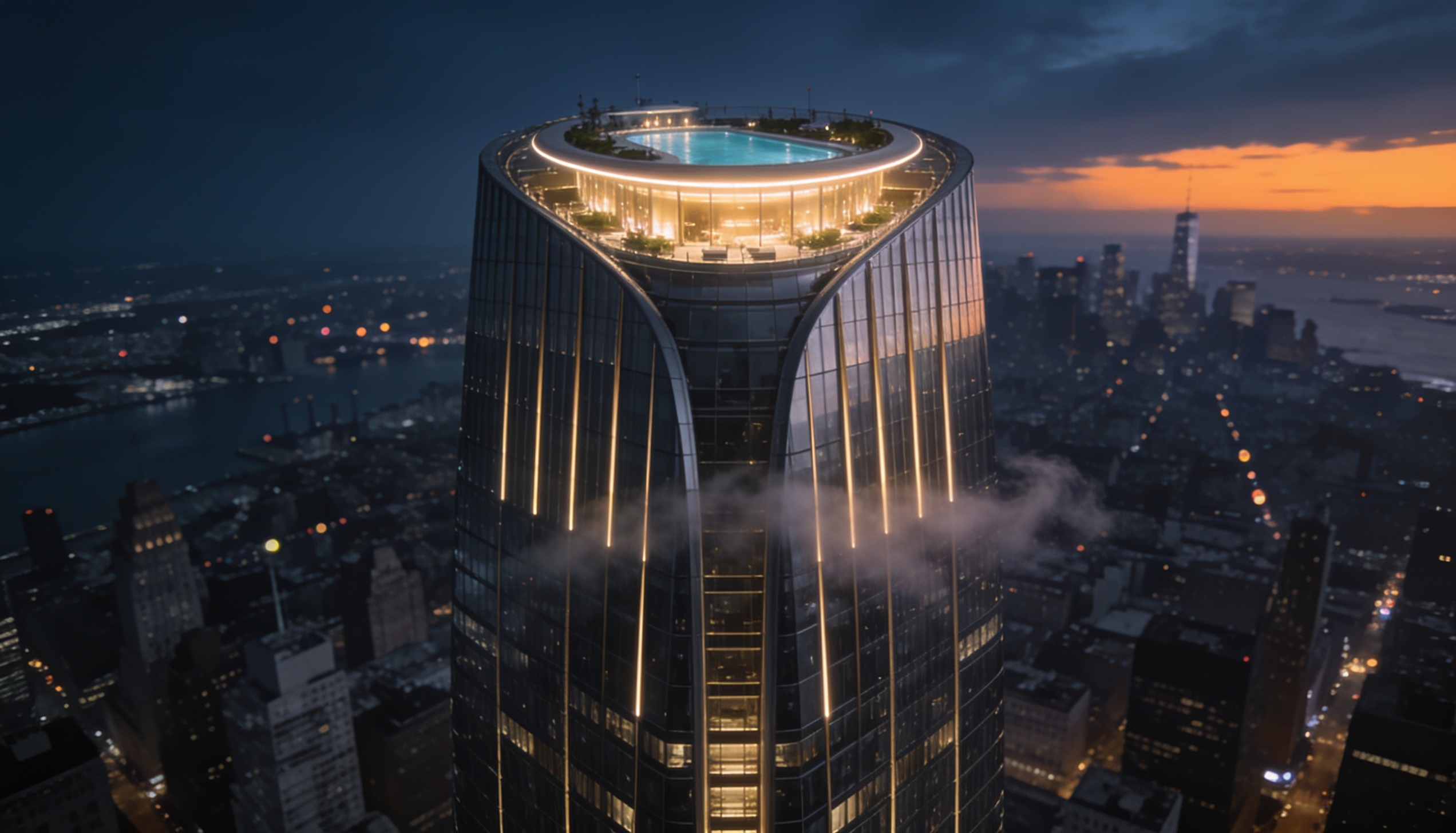 The Meridian tower at dusk